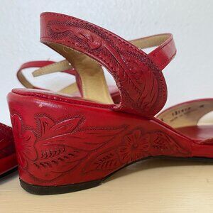 Unique leather Masseys Mexican Wedge Sandal in Red W9